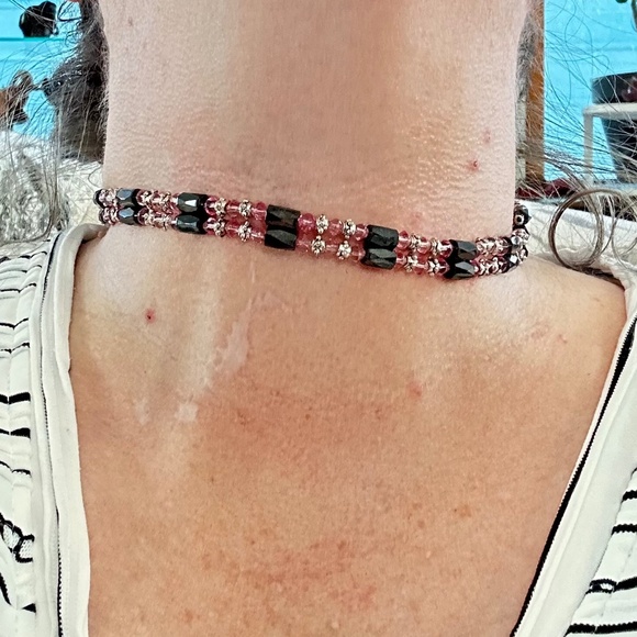 2/$15 Magnetite & pink faceted beads multifunctional bracelet/necklace - Picture 2 of 14